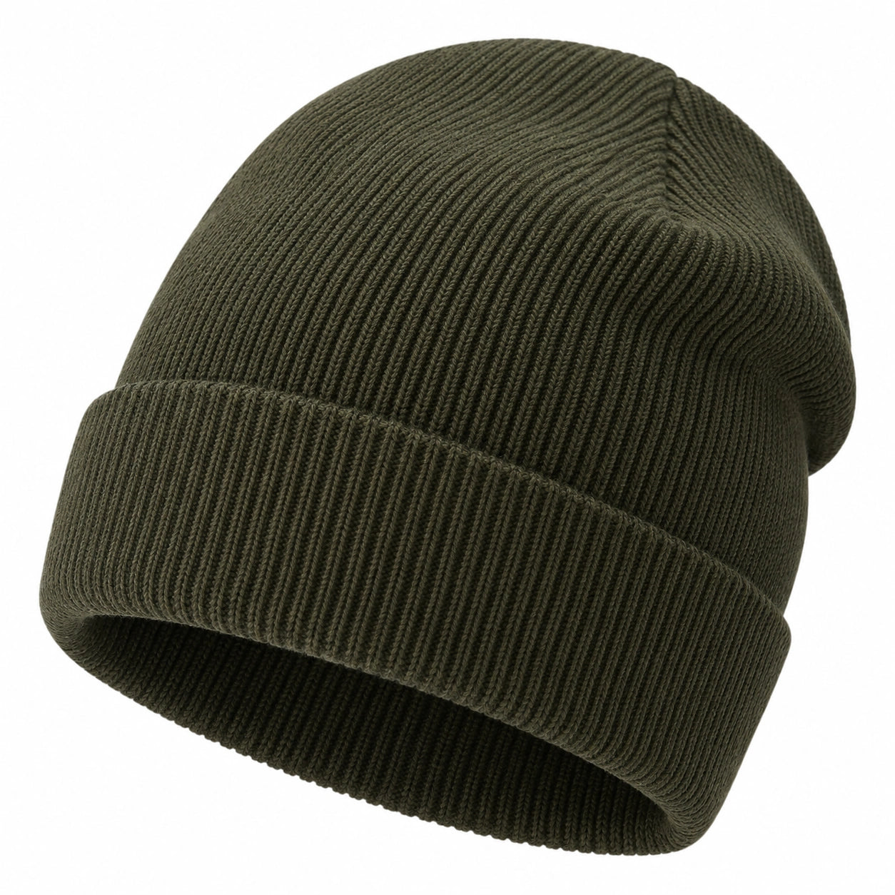 Bonnet en tricot côtelé vert foncé