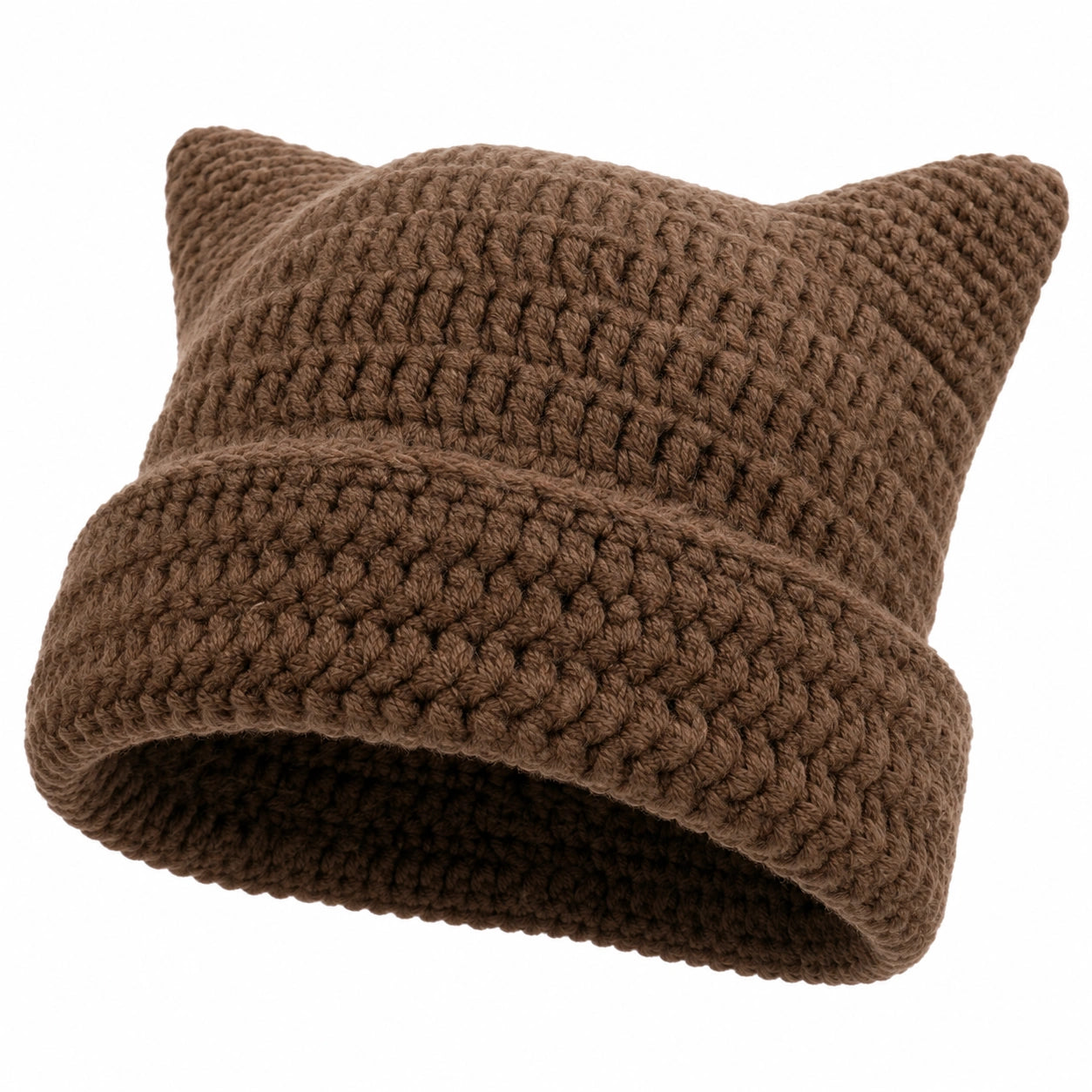 Bonnet tricoté avec oreilles pour hiver - Marron