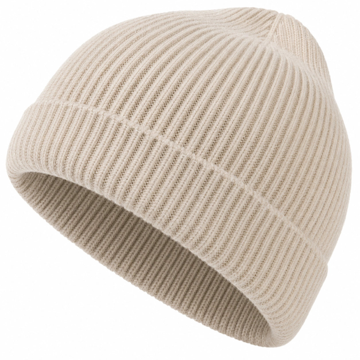 Bonnet côtelé en tricot unisexe beige