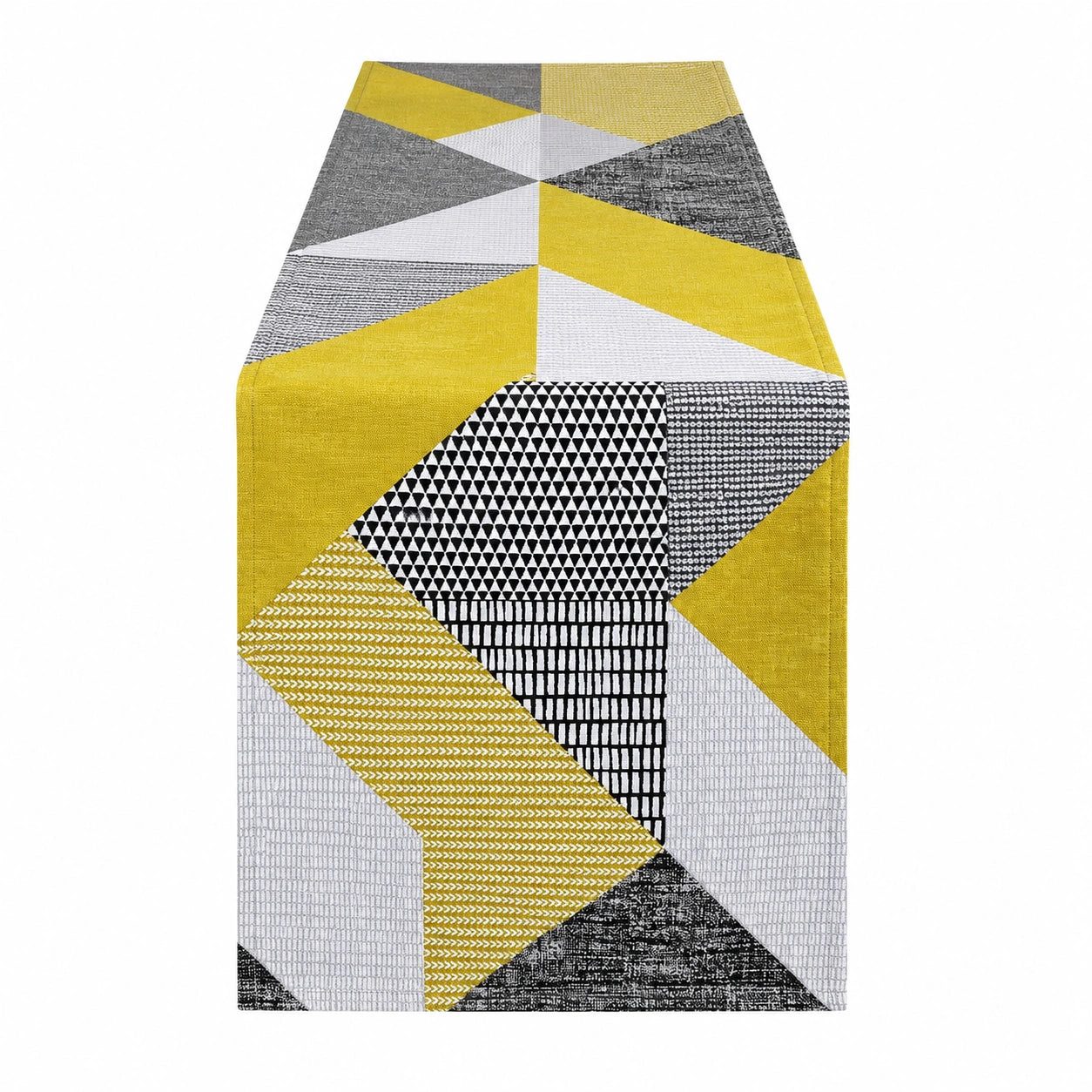 Chemin de Table à Motifs Géométriques Jaune et Gris 180cm