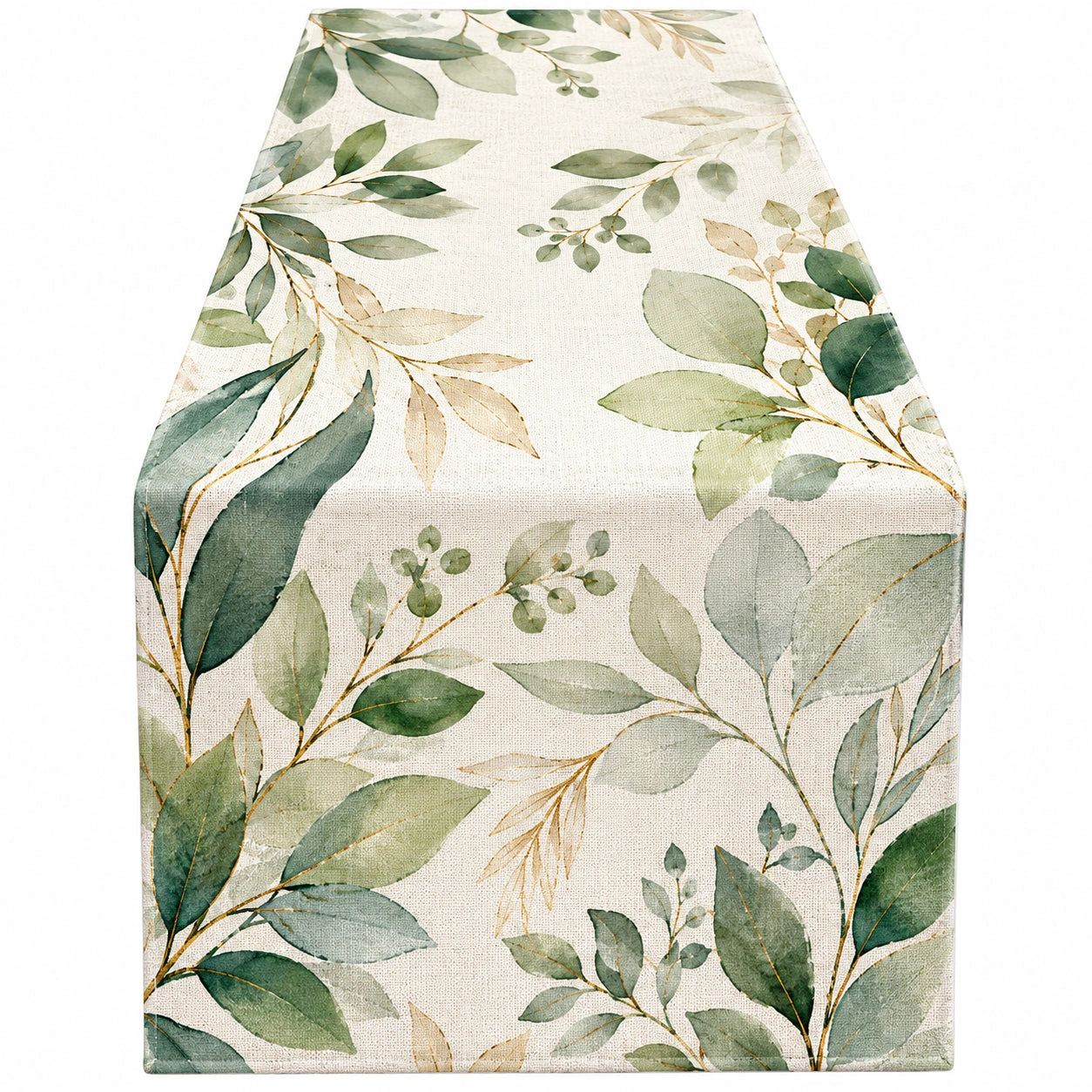 Chemin de table feuilles vertes et beiges 180x35cm