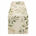 Chemin de table floral beige et vert 180x33 cm