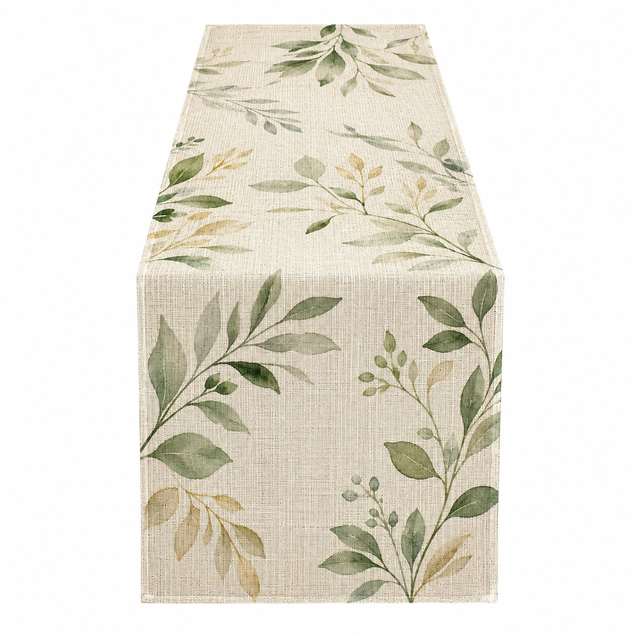 Chemin de table floral beige et vert 180x33 cm