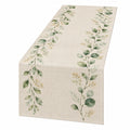 Chemin de Table Beige avec Motif de Feuillage Vert