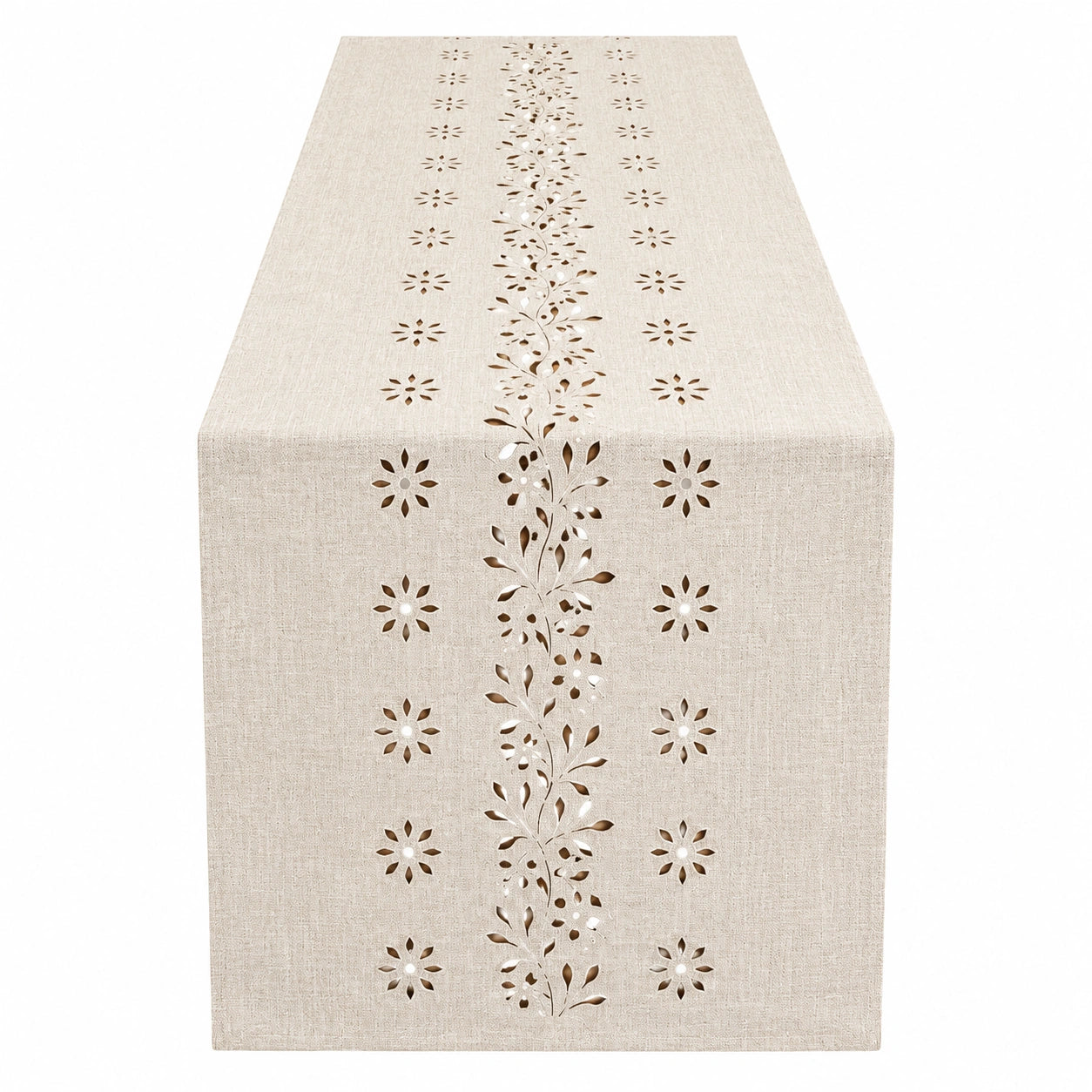 Chemin de table beige ajouré avec motifs floraux