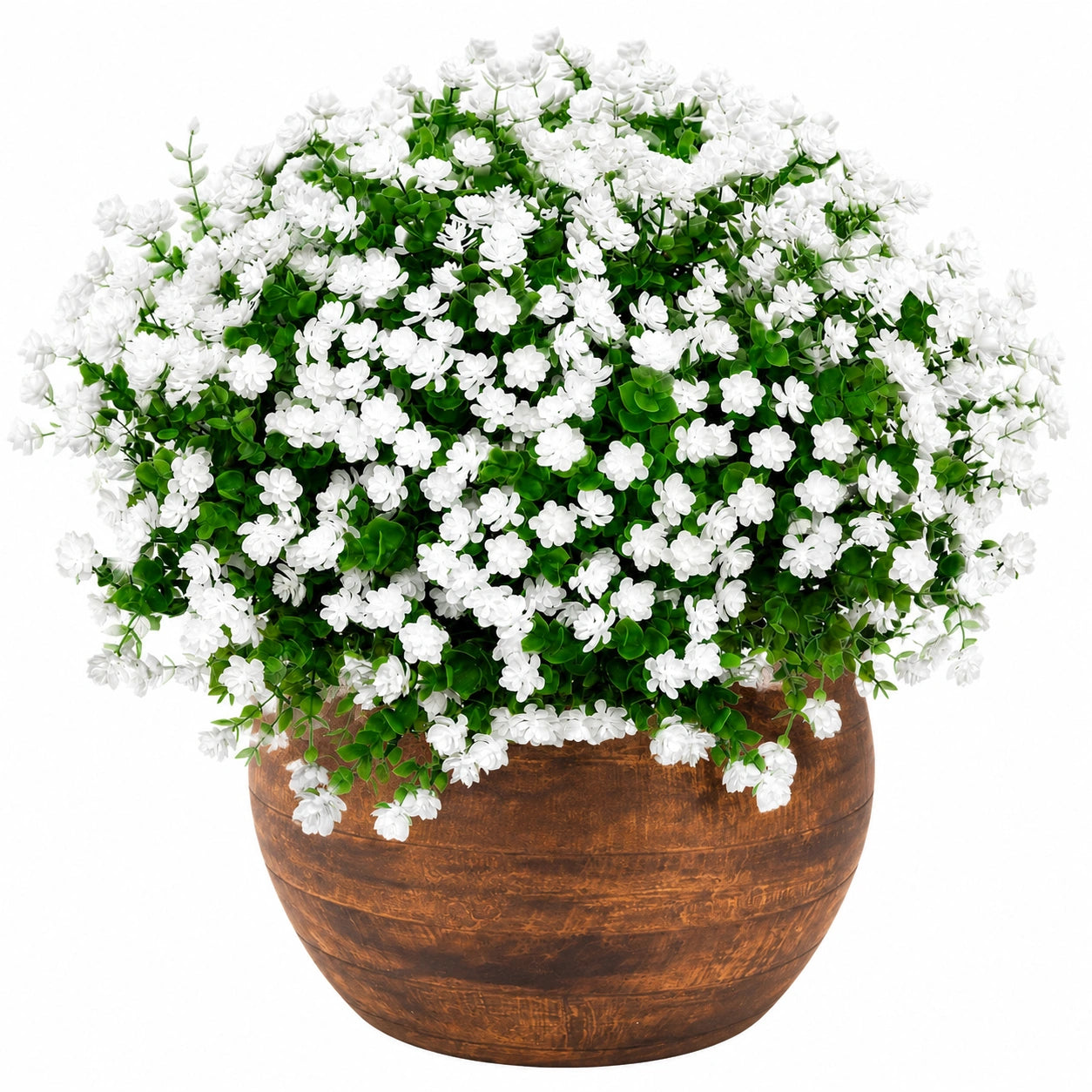Plante artificielle avec fleurs blanches en pot rond
