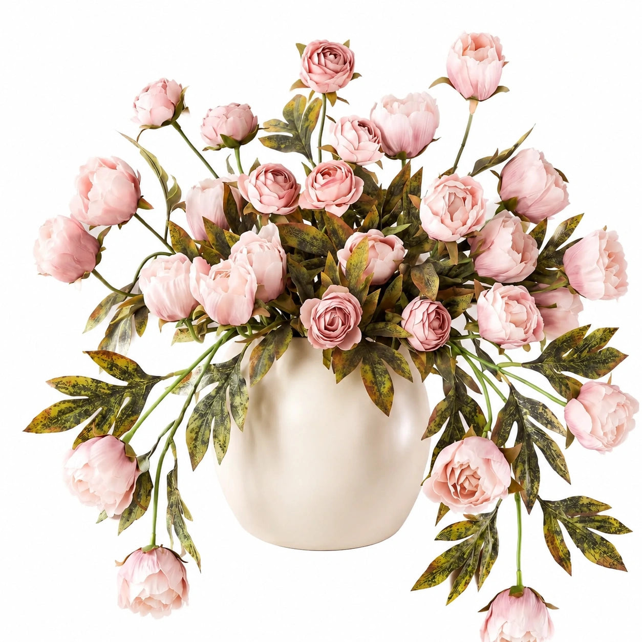 Bouquet de pivoines artificielles roses avec vase en céramique